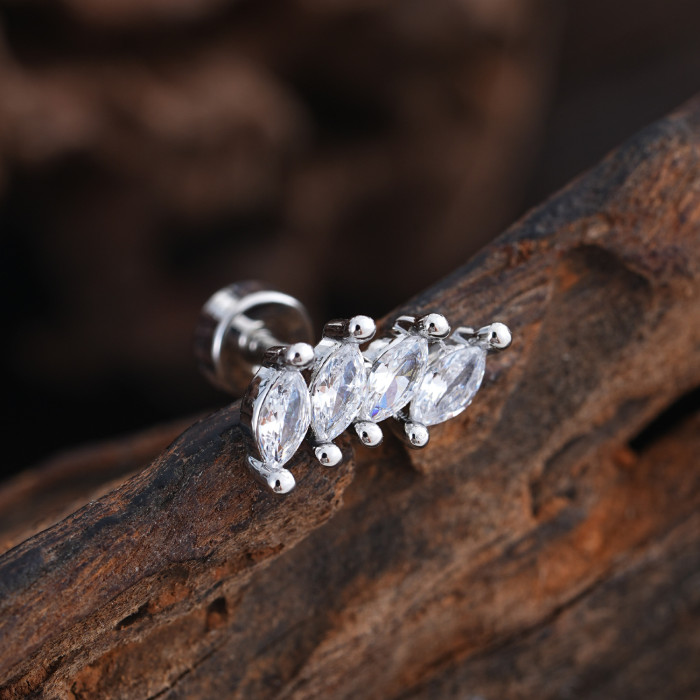 Elegant Simple Stainless Steel Zircon Ear Bone Stud Creative Fashion Real Gold Plated Ear Stud 0.8*6*4mm