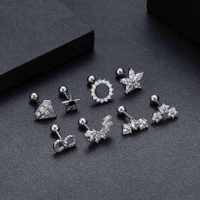 Cross-Border E-commerce Ear Bone Studs Zircon Ear Bone Studs Earrings Piercing Jewelry Online Wholesale