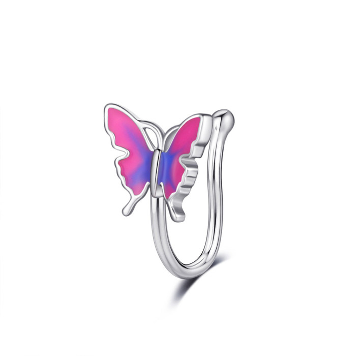 Cross-Border E-commerce New Oil-Drip Butterfly Nose Clip Fake Nose Ring Piercing Jewelry Online Wholesale