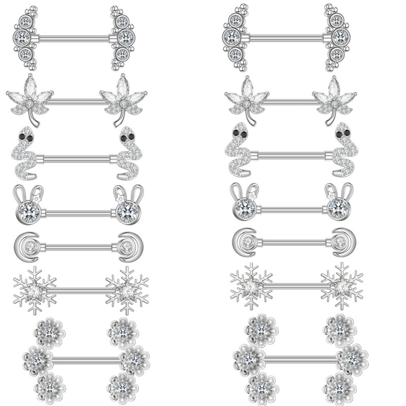 Cross-Border New Zircon Nipple Rings Nipple Studs Oil Nipple Rings Piercing Jewelry Online Wholesale