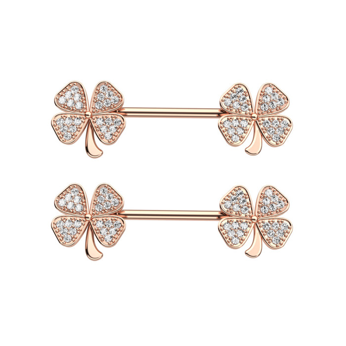 New 4-Leaf Clover Zircon Nipple Rings Nipple Studs Stainless Steel Body Piercing Jewelry Online Wholesale, Earrings