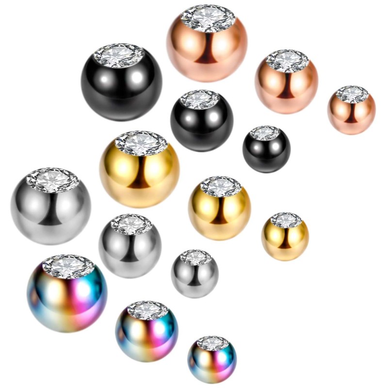 Amazon Stainless Steel Jewelry Accessories Inlaid Diamond Ball Beads Earrings Lip Studs Eyebrow Studs Navel Replacement DIY Round Ball Loose Beads