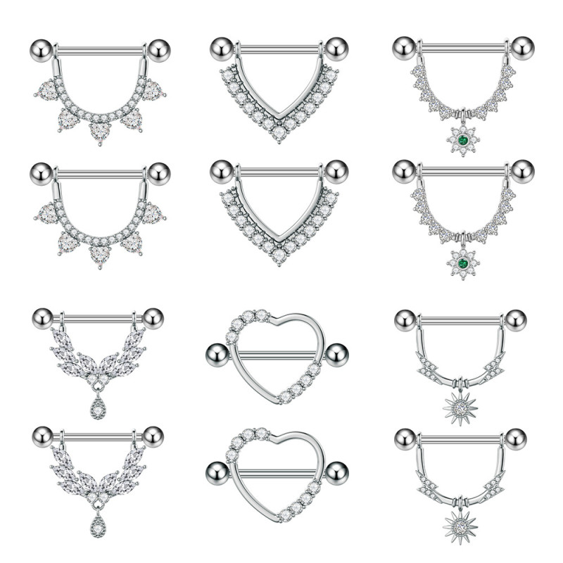 Cross-Border E-commerce Exquisite Zircon Nipple Rings Lightning Green Flower Horse Eye Sun God Nipple Stud Piercing Jewelry