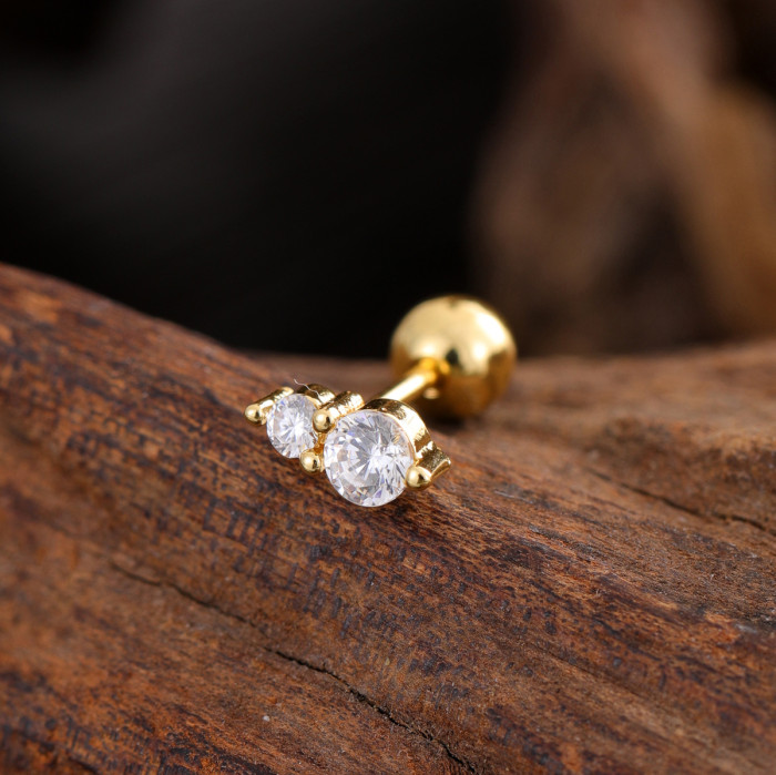 Stainless Steel Rod Copper Micro Inlaid Zircon Ear Bone Studs Exquisite Simple Cross-Border Ear Studs Piercing Jewelry 0.8*6*4mm