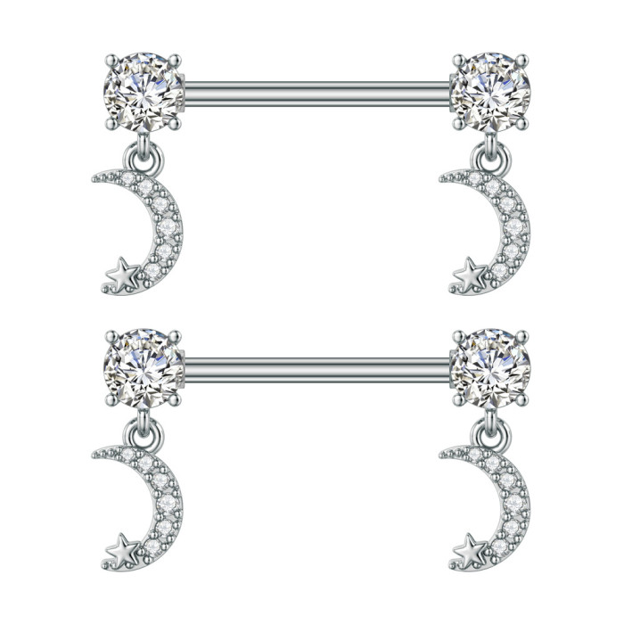 Cross-Border E-commerce New Stainless Steel Zircon Nipple Rings Water Drop Pentagram Cross Moon Zircon Nipple Studs