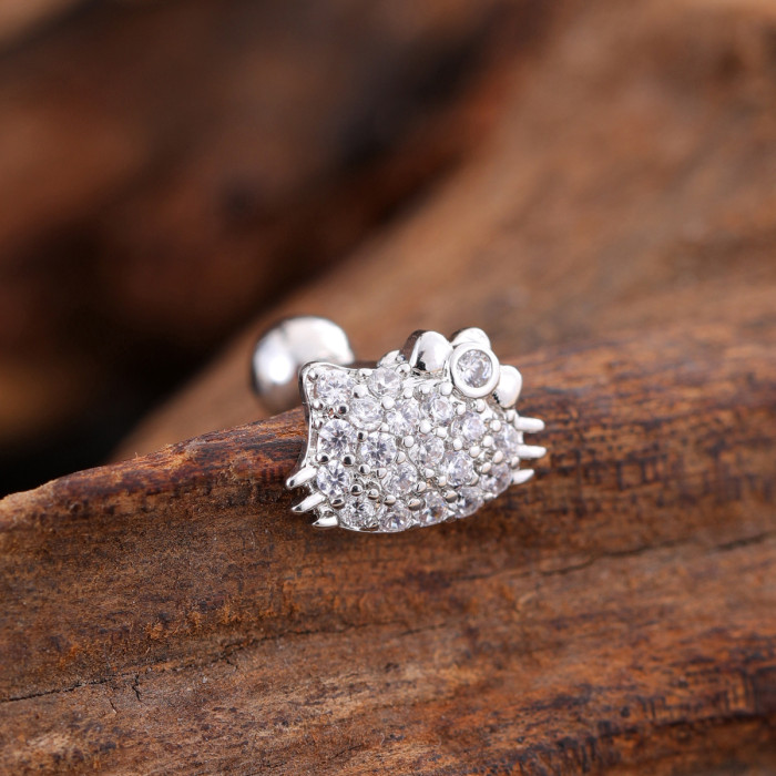 European and American Cross-Border Stainless Steel Zircon Ear Bone Stud Creative Fashion Micro-Inlaid Ear Stud Piercing Jewelry 0.8*6*4mm
