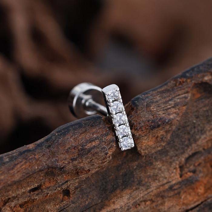 Cross-Border Minimalist Niche Micro Inlaid Zircon Ear Bone Studs Exquisite Real Gold Electroplated Ear Studs Piercing Jewelry 0.8*6*4mm