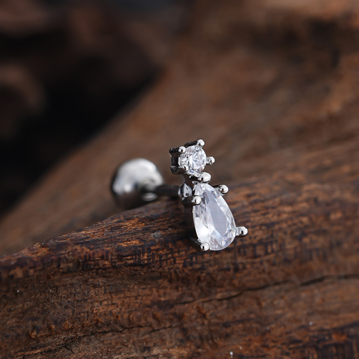 Stainless Steel Rod Copper Micro Inlaid Zircon Ear Bone Studs Exquisite Simple Cross-Border Ear Studs Piercing Jewelry 0.8*6*4mm