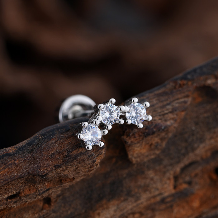 Cross-Border Minimalist Niche Micro Inlaid Zircon Ear Bone Studs Exquisite Real Gold Electroplated Ear Studs Piercing Jewelry 0.8*6*4mm