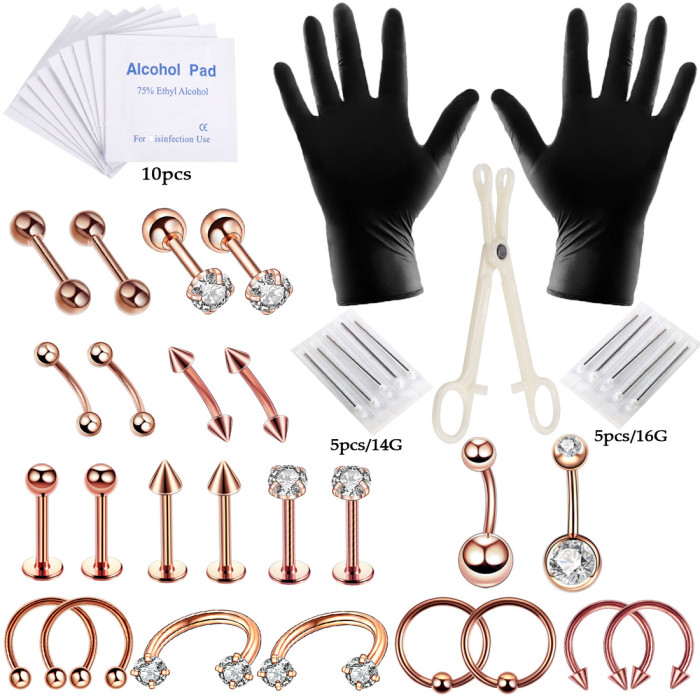 Amazon Bestselling Piercing Kit 47 Pieces Tools Lip Studs Eyebrow Studs Ear Studs Navel Rings Body Piercing Manufacturer In Stock Direct Sale