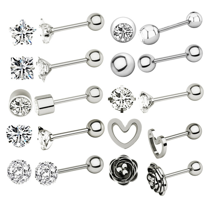 Cross-border E-commerce New Zircon Ear Bone Stud Earrings Piercing Jewelry Online (1pcs)