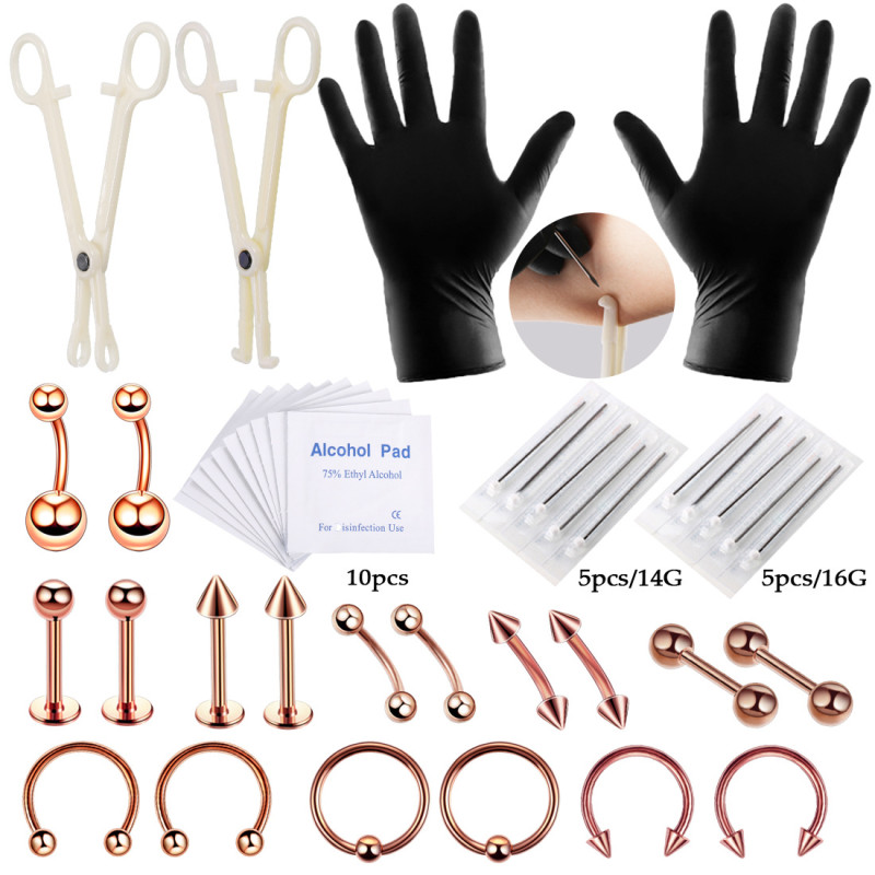 Amazon Bestselling Tattoo Piercing Tool Set 42 Pieces Lip Studs Eyebrow Studs Ear Studs Navel Rings Body Piercing Direct from Manufacturer