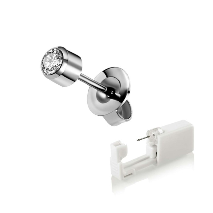 Disposable 316 Stainless Steel Ear Piercing Tool Sterile Packaging Ear Piercing with 6-Claw Zircon Gun Stud In Stock