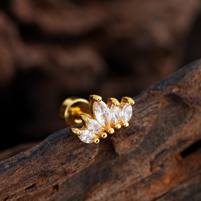 Elegant Simple Stainless Steel Zircon Ear Bone Stud Creative Fashion Real Gold Plated Ear Stud 0.8*6*4mm