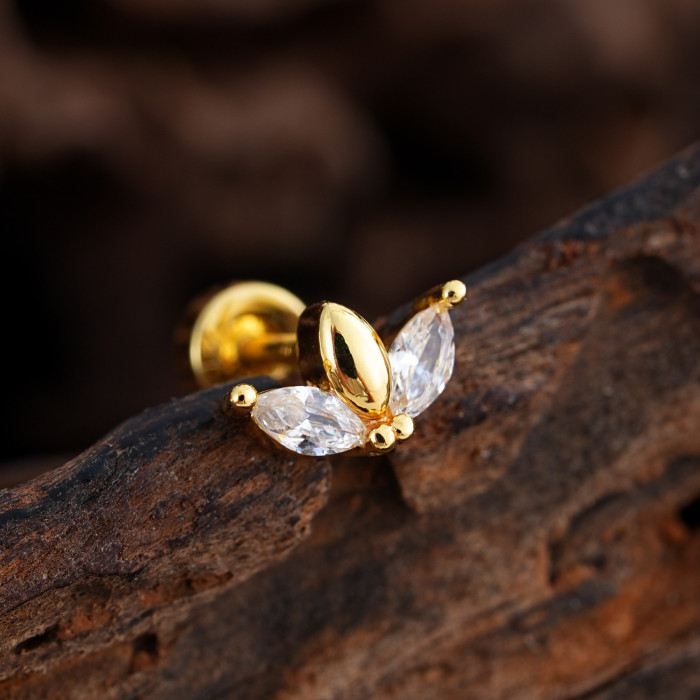Minimalist Personality Stainless Steel Zircon Ear Bone Studs Exquisite Small Micro Inlaid Real Gold Electroplated Ear Studs 0.8*6*4mm