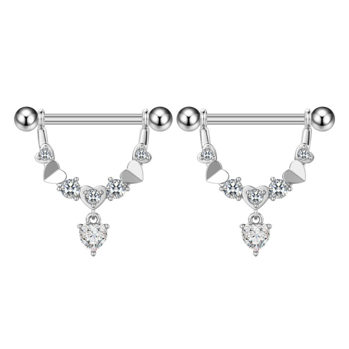 Cross-Border E-commerce New Zircon Nipple Rings Oil Drop Nipple Rings Creative Heart-Shaped Zircon Nipple Rings Piercing Jewelry