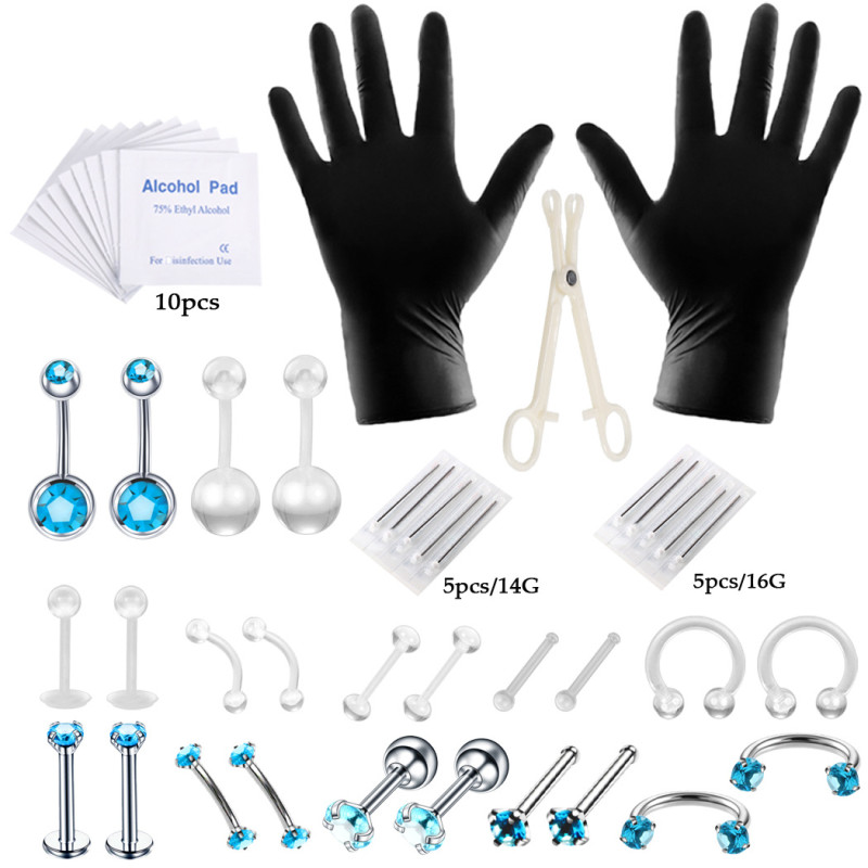 Piercing Kit 47 Pieces Tools Amazon Bestseller Lip Stud Eyebrow Ear Stud Navel Ring Body Piercing Manufacturer In Stock Exclusive Supply
