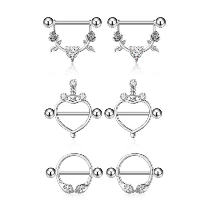 Cross-Border E-commerce New Zircon Snake Nipple Ring Anchor Heart Nipple Piercing Jewelry Online Wholesale