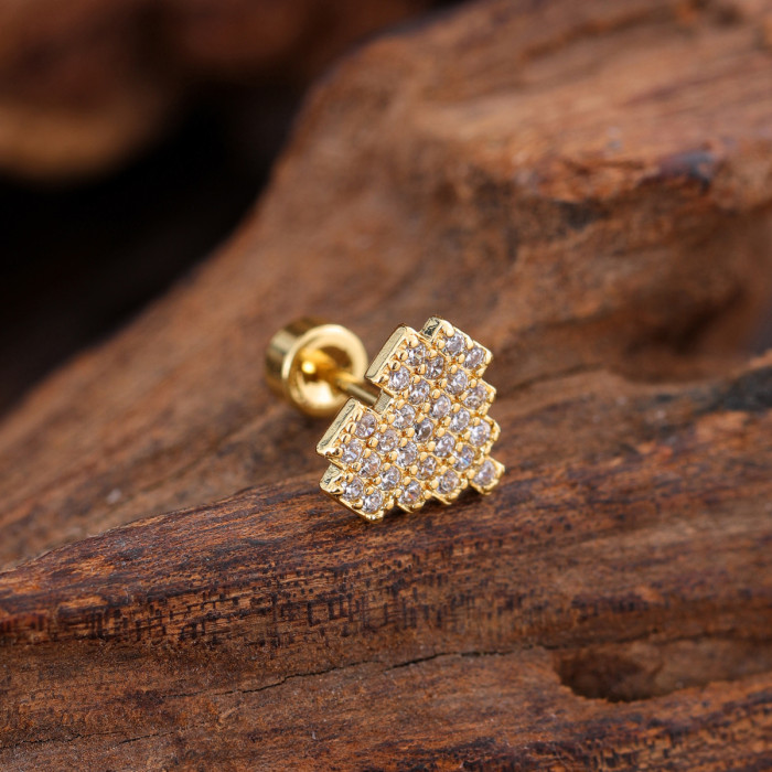 European and American Cross-Border Stainless Steel Zircon Ear Bone Stud Creative Fashion Micro-Inlaid Ear Stud Piercing Jewelry 0.8*6*4mm