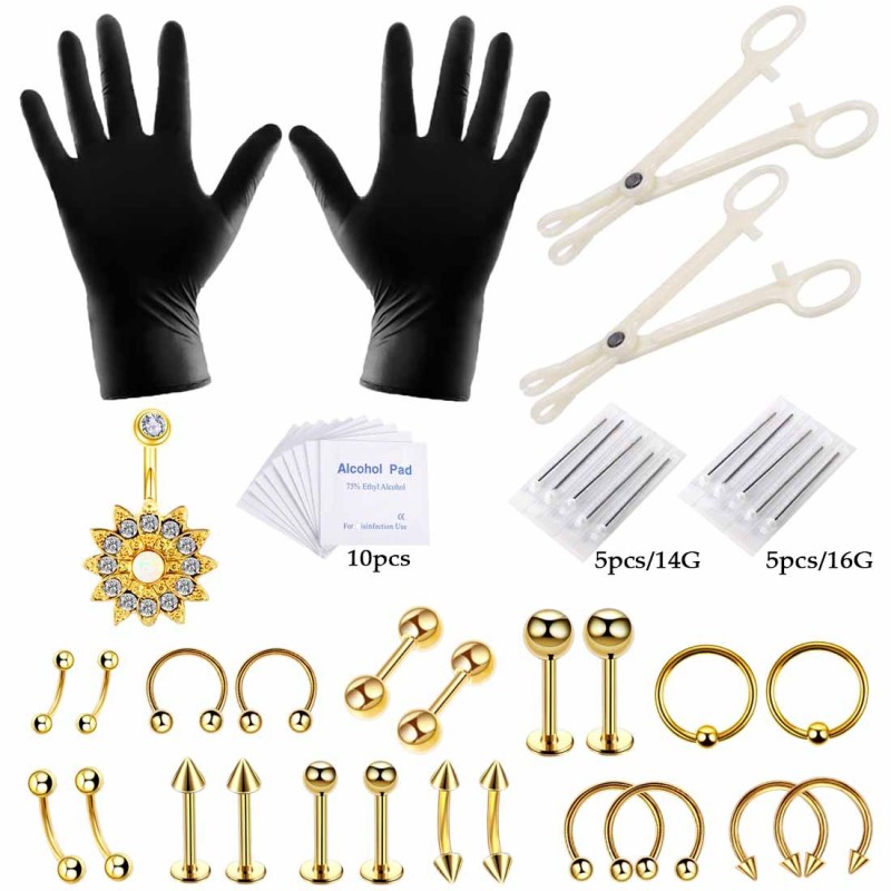 Amazon Popular Piercing Tools 47-Piece Set Lip Studs Eyebrow Studs Ear Studs Navel Rings Cross-Border Tattoo Piercing Manufacturer In Stock