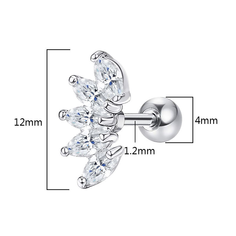European and American Cross-Border E-commerce Stainless Steel Zircon Earrings Ear Bone Piercing Jewelry