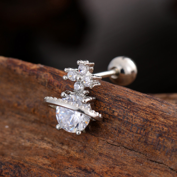 Stainless Steel Rod Copper Micro Inlaid Zircon Ear Bone Studs Exquisite Simple Cross-Border Ear Studs Piercing Jewelry 0.8*6*4mm
