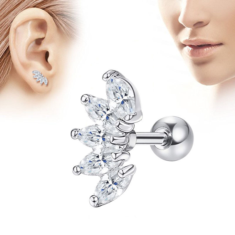 European and American Cross-Border E-commerce Stainless Steel Zircon Earrings Ear Bone Piercing Jewelry