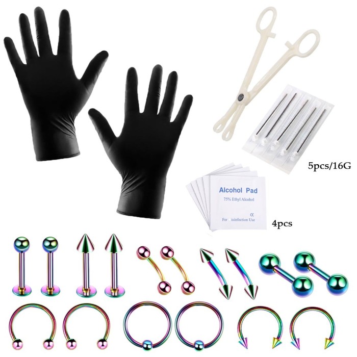 Amazon Piercing Tattoo Tool Set 28 Pieces Lip Studs Eyebrow Studs Ear Studs Body Piercing Cross-Border Exclusive Manufacturer Direct Sale