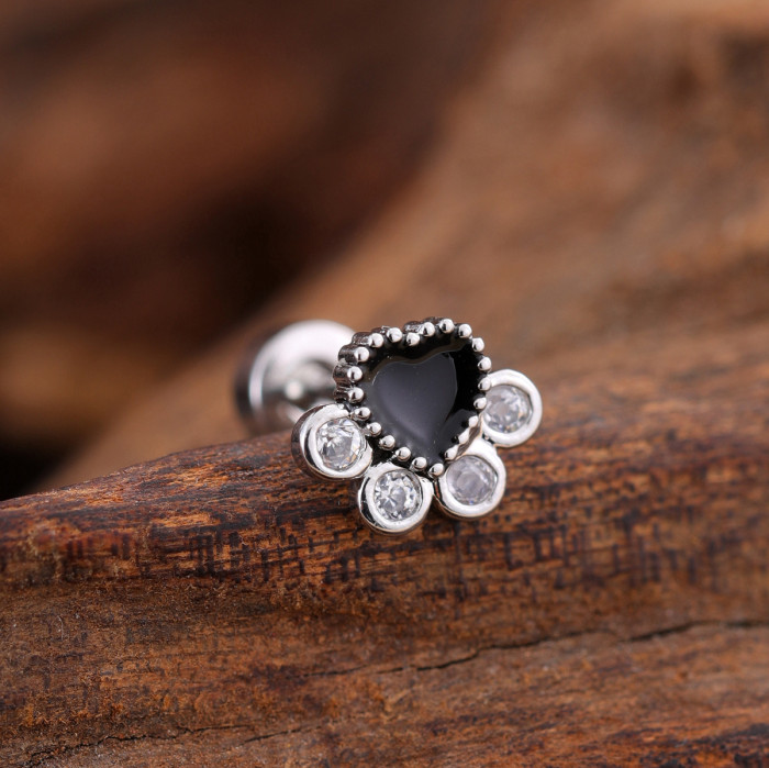 European and American Cross-Border Stainless Steel Zircon Ear Bone Stud Creative Fashion Micro-Inlaid Ear Stud Piercing Jewelry 0.8*6*4mm