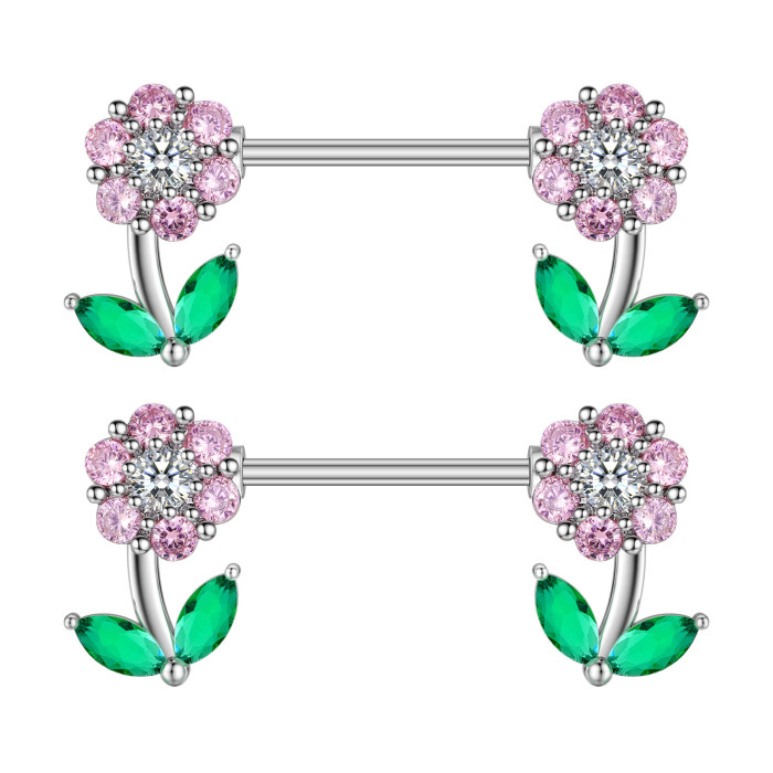 Cross-Border E-commerce New Zircon Nipple Rings Oil Nipple Studs Factory In-Stock Piercing Jewelry Online Wholesale