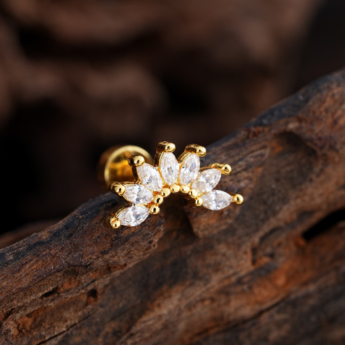 Minimalist Personality Stainless Steel Zircon Ear Bone Studs Exquisite Small Micro Inlaid Real Gold Electroplated Ear Studs 0.8*6*4mm