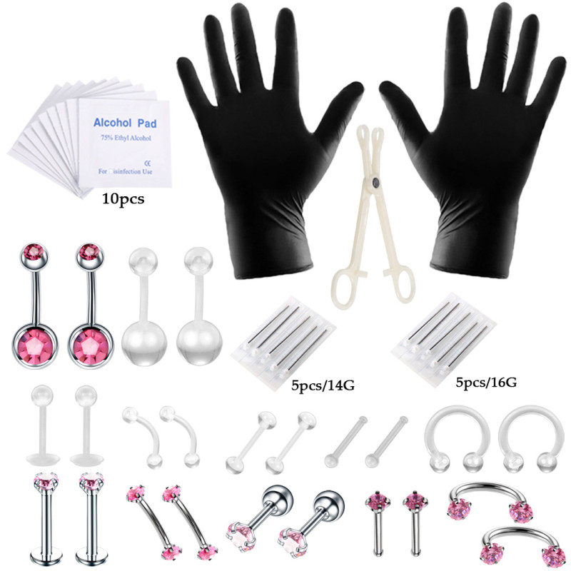 Piercing Kit 47 Pieces Tools Amazon Bestseller Lip Stud Eyebrow Ear Stud Navel Ring Body Piercing Manufacturer In Stock Exclusive Supply