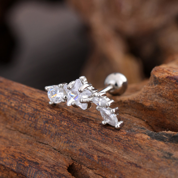 Stainless Steel Rod Copper Micro Inlaid Zircon Ear Bone Studs Exquisite Simple Cross-Border Ear Studs Piercing Jewelry 0.8*6*4mm