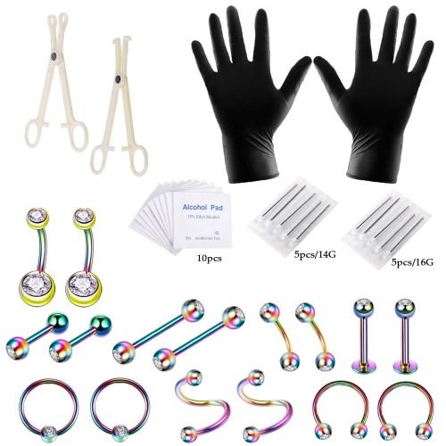 Stainless Steel Stone-Studded Piercing Jewelry Set Amazon Lip Stud Eyebrow Stud Ear Stud Navel Ring 40 Pieces Manuf...