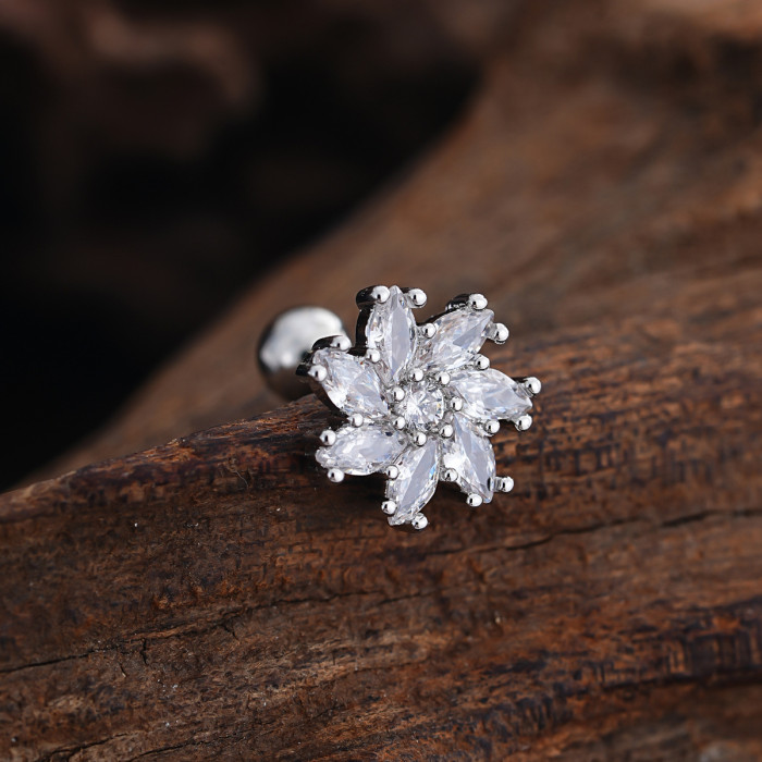 Stainless Steel Rod Copper Micro Inlaid Zircon Ear Bone Studs Exquisite Simple Cross-Border Ear Studs Piercing Jewelry 0.8*6*4mm