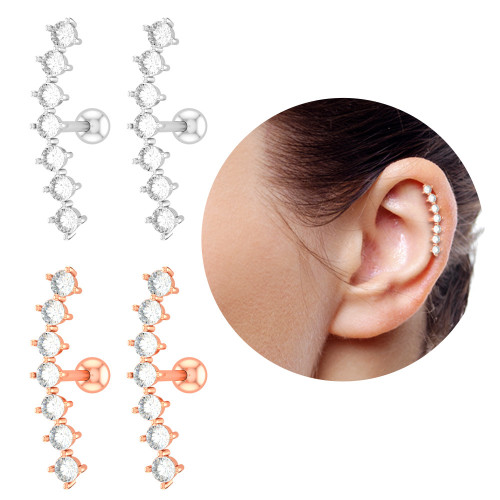Exquisite Fashion 7 Zircon Ear Bone Stud Earrings Piercing Jewelry (1pcs)
