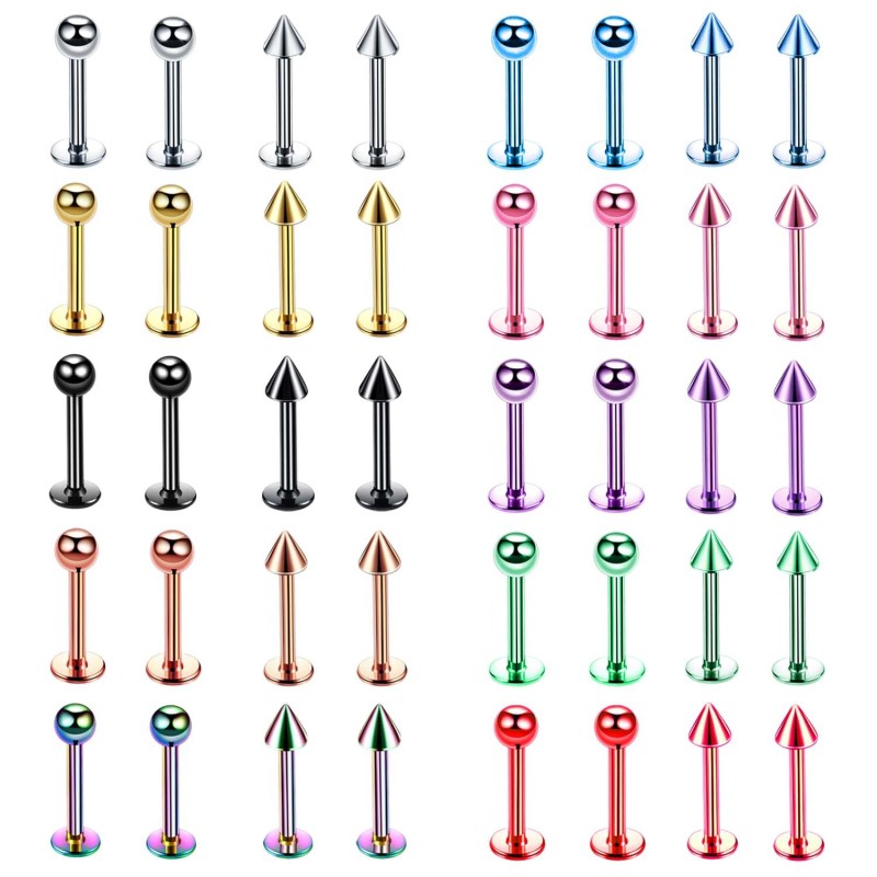 Stainless Steel Lip Studs Pointed Cone Ball Shape Multi-color Multi-size European and American Tattoo Piercing Jewelry Hip-hop Earrings Factory Direct Supply