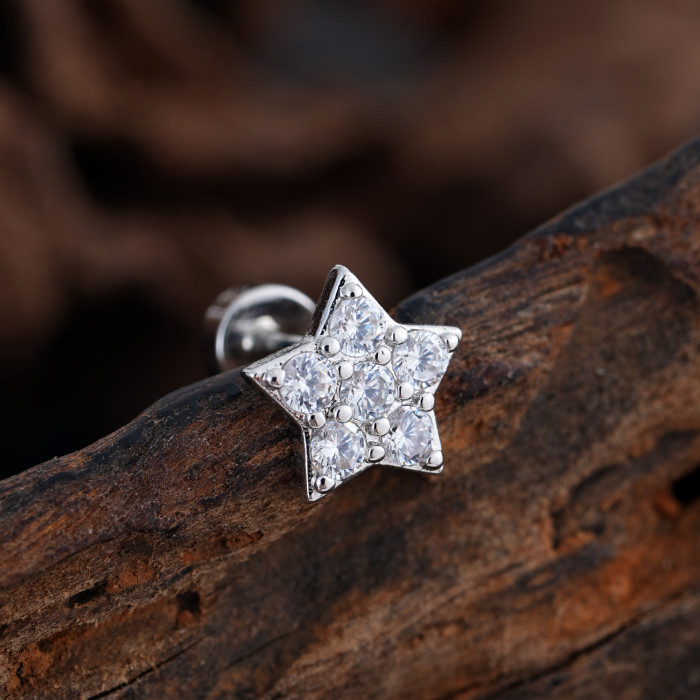Cross-Border Minimalist Niche Micro Inlaid Zircon Ear Bone Studs Exquisite Real Gold Electroplated Ear Studs Piercing Jewelry 0.8*6*4mm