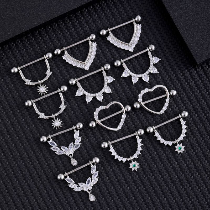 Cross-Border E-commerce Exquisite Zircon Nipple Rings Lightning Green Flower Horse Eye Sun God Nipple Stud Piercing Jewelry