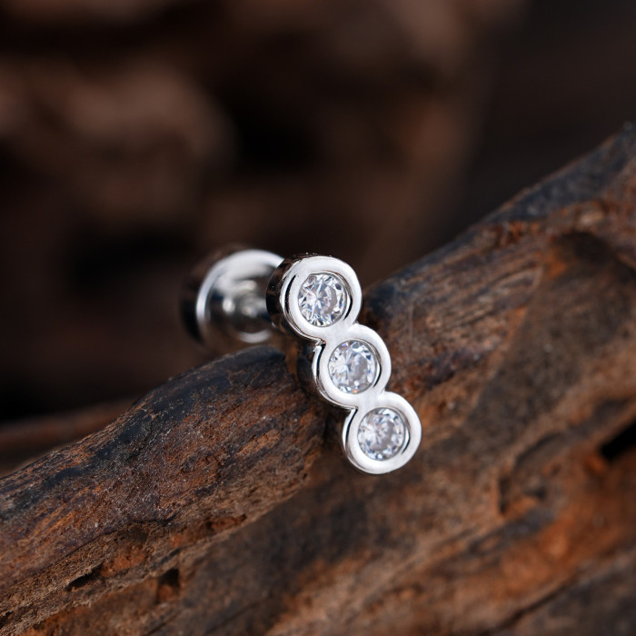 Minimalist Personality Stainless Steel Zircon Ear Bone Studs Exquisite Small Micro Inlaid Real Gold Electroplated Ear Studs 0.8*6*4mm