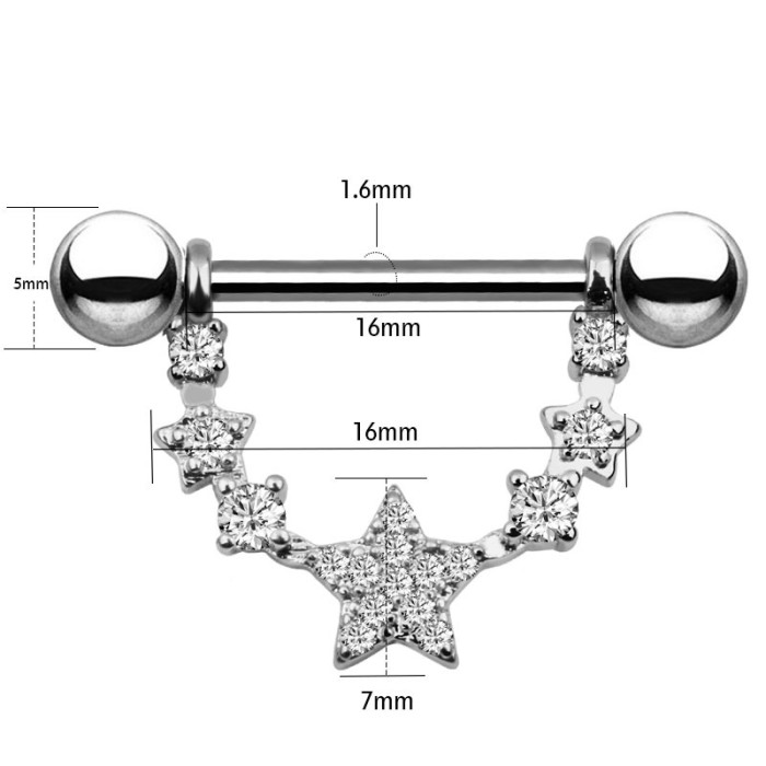 Cross-Border E-commerce Pentagram Nipple Rings European and American Trendy Stainless Steel Zircon Nipple Rings eBay Amazon