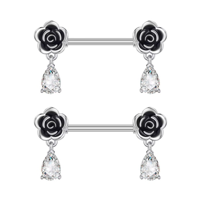 Cross-Border E-commerce New Zircon Nipple Rings Oil Drop Nipple Rings Creative Heart-Shaped Zircon Nipple Rings Piercing Jewelry