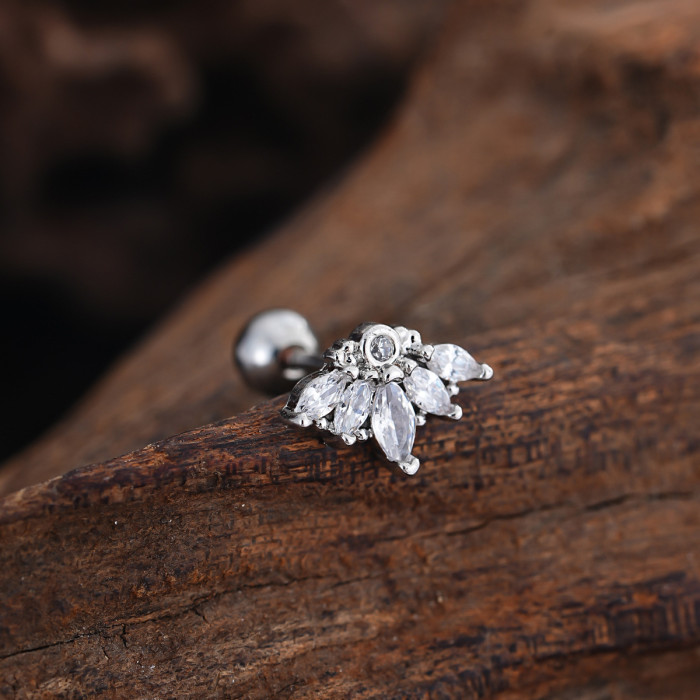 Stainless Steel Rod Copper Micro Inlaid Zircon Ear Bone Studs Exquisite Simple Cross-Border Ear Studs Piercing Jewelry 0.8*6*4mm