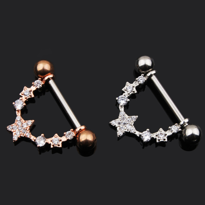 Cross-Border E-commerce Pentagram Nipple Rings European and American Trendy Stainless Steel Zircon Nipple Rings eBay Amazon