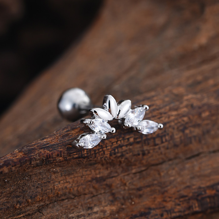 Stainless Steel Rod Copper Micro Inlaid Zircon Ear Bone Studs Exquisite Simple Cross-Border Ear Studs Piercing Jewelry 0.8*6*4mm