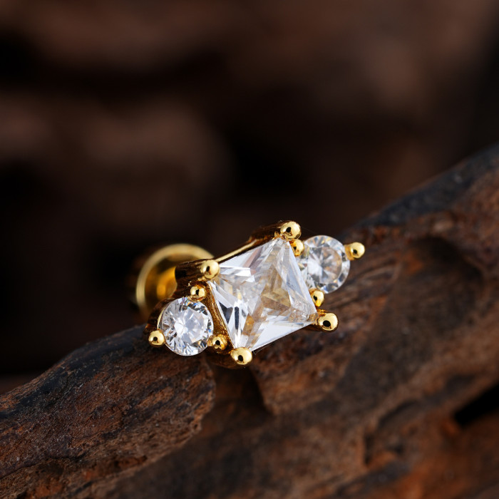 Minimalist Personality Stainless Steel Zircon Ear Bone Studs Exquisite Small Micro Inlaid Real Gold Electroplated Ear Studs 0.8*6*4mm