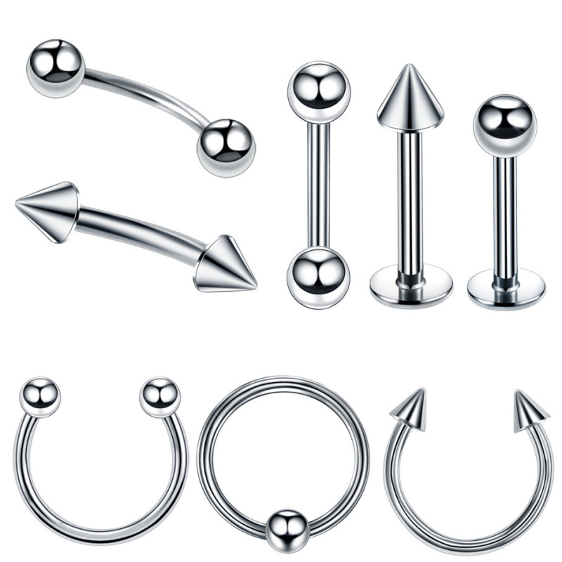 Wish Trendy Jewelry 8 Pieces/Set European and American Piercing Stainless Steel Eyebrow Studs Earrings Ear Bone Studs Universal Ring Body Piercing