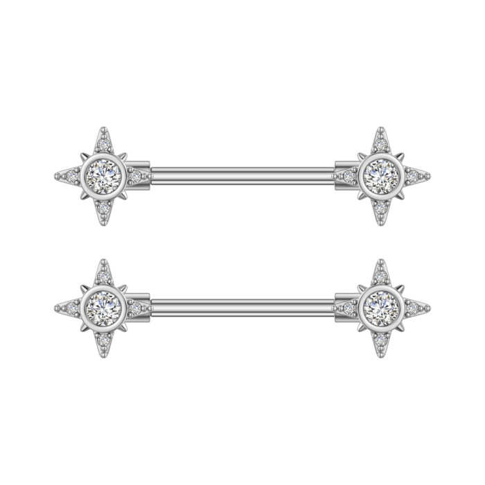 European and American Cross-Border New Stainless Steel Nipple Rings Personalized Fashion Micro-Inlaid Zircon Nipple Rings Oil Nipple Studs Online Wholesale