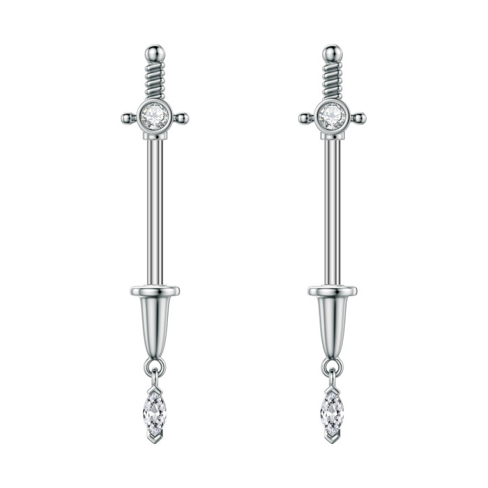 E-commerce New Stainless Steel Zircon Nipple Rings Opal Sword Water Drop Bracket Zircon Nipple Studs, Earrings