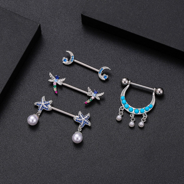 European and American Cross-Border E-commerce New Dragonfly Starfish Zircon Nipple Rings Nipple Studs Piercing Jewelry Online Wholesale